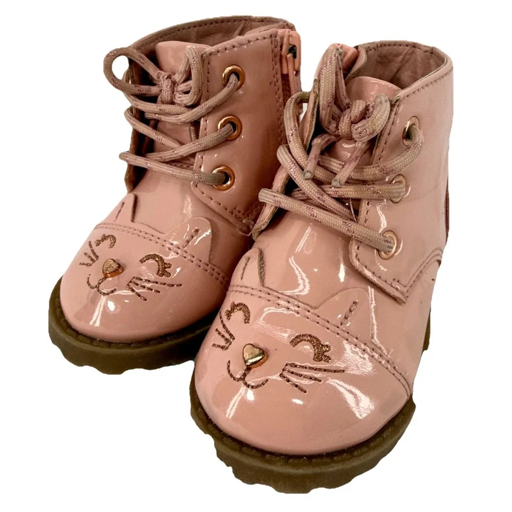 Wonder Nation Pink Kitten Critter‎ Zip-Up Boots Girls Size 3 Toddler Child EUC